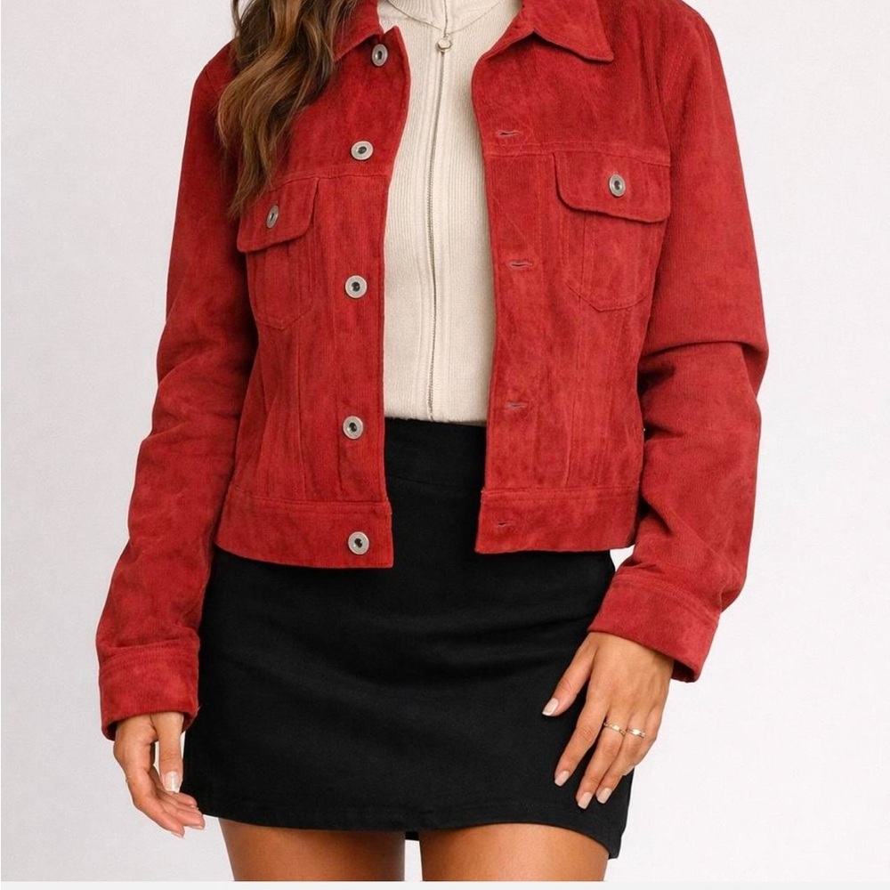 Leather Suede VTG Red Jean Jacket